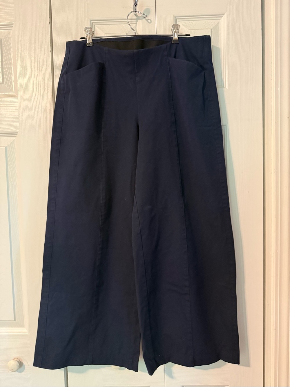 High Rise Wide-Leg Cropped Navy Trousers